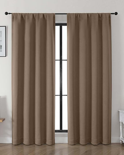 Gwine Brown Blackout Curtains for Living Room 72 inches Long, Noise Reducing Room Darkening Window Treatment Curtains for Bedroom, Farmhouse Decor with Rod Pocket, Each 40" Wx72 L,2PCS