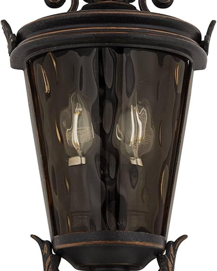 John Timberland Casa Marseille Vintage Outdoor Wall Light Fixture Veranda Bronze 17" Champagne Hammered Glass for Exterior House Porch Patio Outside Deck Garage Yard Front Door Garden Home