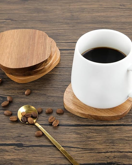 Acacia Wood Coasters Set of 4, 3.93 Inch Unique Shaped Non-Slip Wooden Coasters Without Holder for Wooden Coffee Table for Cups, Mugs, and Glasses
