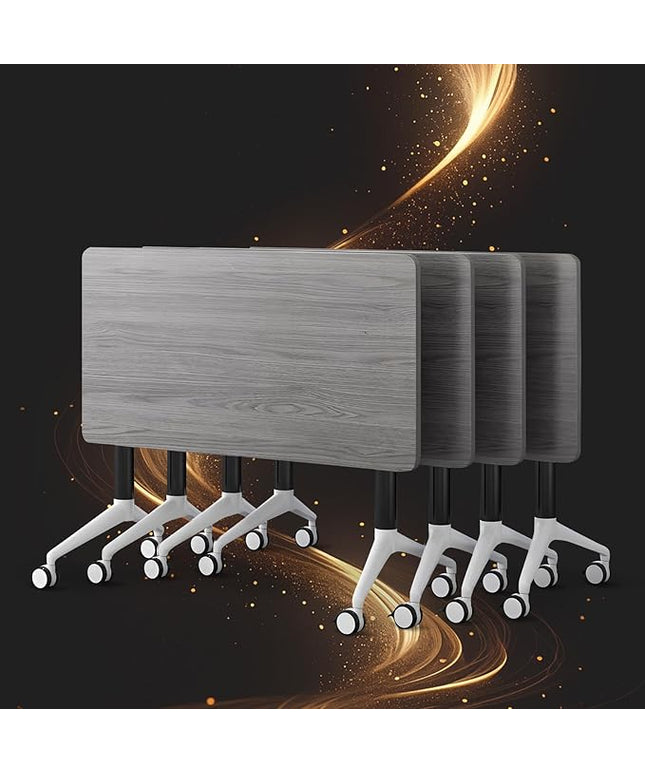 Conference Table, Folding Conference Room Tables, Modern Flip Top Seminar Training Meeting Table with Wheels, Modular Foldable Conference Tables for Home Office Classr (Gray 4 Pack 55.1inch)