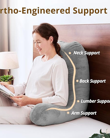 Sasttie 25-inch Reading Pillows for Sitting in Bed Adult, Jumbo Velvet Back Pillow Bed Sitting Up, XL High Back-Rest Support Cushion for Sit Up on Couch & Floor, Oeko-Tex Certified, Dark Grey