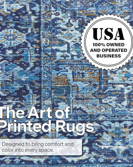 ReaLife Rugs Machine Washable Area Rug Runner - Living Room Bedroom Bathroom Kitchen Entryway Office - Padded Low Pile Stain Resistant Premium - Boho Vintage Traditional - Lyle - Blue 2'6" x 8'