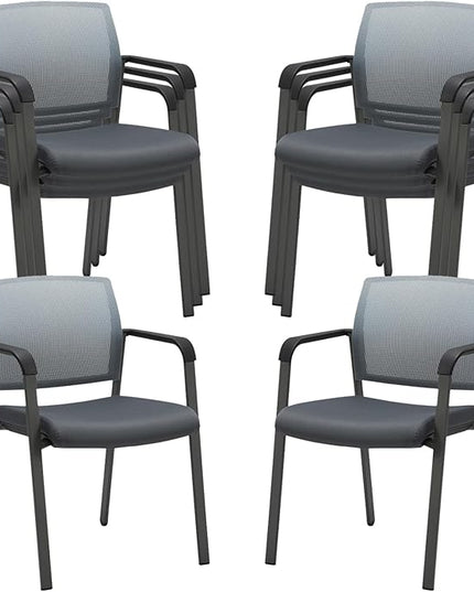CLATINA Mesh Back Stacking Arm Chairs with Upholstered Fabric Seat and Ergonomic Lumbar Support for Office School Church Guest Reception Grey (Gray-8 Pack)