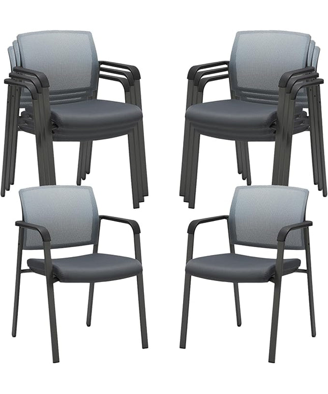 CLATINA Mesh Back Stacking Arm Chairs with Upholstered Fabric Seat and Ergonomic Lumbar Support for Office School Church Guest Reception Grey (Gray-8 Pack)