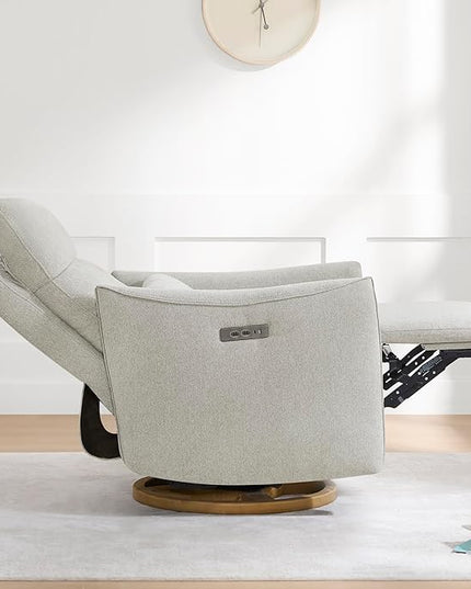 CHITA Swivel Rocker Recliner Chair, Power Nursery Glider Recliner, Nursery Rocking Chair with Adjustable Power Headrest, FSC Certified, Solid Wood Base, Crockery (Gray)