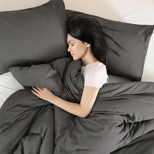 ROSGONIA Comforter Full Size for Girls Boys Teens Charcoal Grey, 3pcs(1 Dark Grey Comforter & 2 Pillowcases) Lightweight Dorm Bedding for All Season
