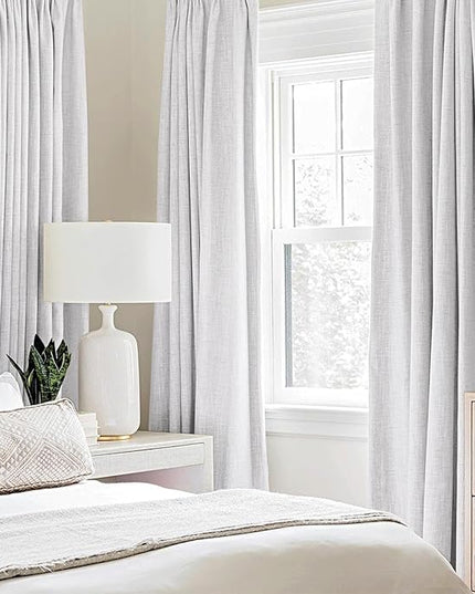 MIULEE Linen Texture Curtains for Bedroom Solid 100% Blackout Thermal Insulated Grayish White Curtains Grommet Room Darkening Curtains/Drapes for Living Room Nursery 52x96 Inch (2 Panels)