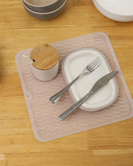 Silicone Dish Drying Mat for Multiple Usage,Easy clean,Eco-friendly,Heat-resistant Silicone Mat for Kitchen Counter or Sink,Refrigerator or Drawer liner Translucent M 12 inches x 12 inches