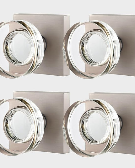 4 Pack Crystal Glass Dummy Door Knob Brushed Nickel Dummy Door Handles Interior for Closet and Bifold Doors