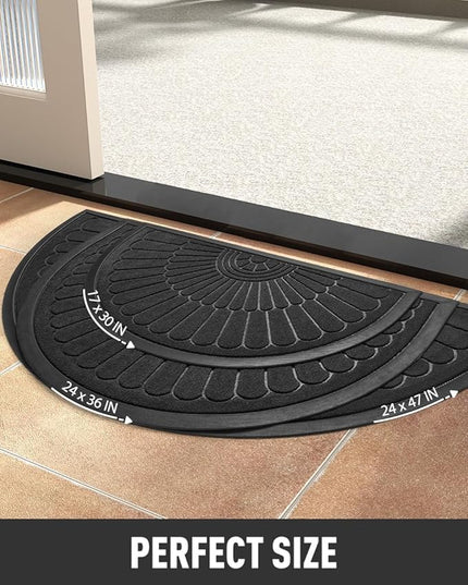 tchdio Door Mat Outdoor Indoor Entrance Doormat-Semicircular Durable Rubber Non Slip Front Door Mat for Outside Inside Entry Entryway Dirt Trapper WelcomeMat for Muddy Paws and Shoes-Black 24”x36”
