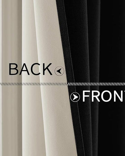 MIULEE Linen Texture Curtains for Bedroom Solid 100% Blackout Thermal Insulated Halloween Black Curtains Grommet Room Darkening Drapes for Living Room Nursery 52x54 Inch (2 Panels)
