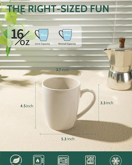 Sweese Porcelain Coffee Mugs - 16 Ounce (Top to the Rim) for Coffee, Tea, Cocoa, Set of 4, Dove Grey