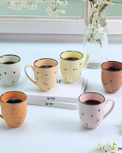 Coffee Mugs Set Of 6, 14 Oz Large Handle Heavy Duty Cups - Microwave Dishwasher Safe - Latte, Cappuccino, Tea, Cocoa, Mocha - Men, Women, Home Office Daily Use, Blossom Assorted Colors