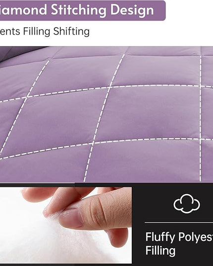 MUXHOMO 7 Pieces California King Comforter Set, Reversible Bed in a Bag Cal King Size, All Season Bedding Set with Comforter, Flat Sheet, Fitted Sheet, Pillowcases & Shams, Greyish Purple & Light Grey