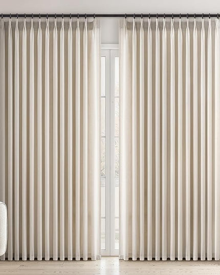 Topfinel Pinch Pleated Curtains 90 Inches Long 2 Panels Set,Oatmeal Semi Sheer Cotton Blend Fabric Aesthetic Advanced Curtain Drapes for Living Room Bedroom,72x90 inch Length