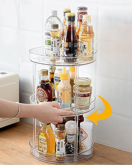 URALFA 3 Tier Bathroom Lazy Susan Organizer, 9 Inch Clear Rotating Makeup Organizer for Vanity, High-Capacity Acrylic Skincare Organizers 360 Rotating Tray for Countertop, Pantry, Kitchen, Cupboard
