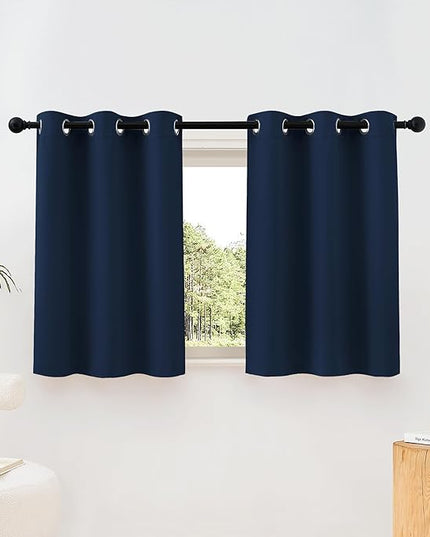 NICETOWN Room Darkening Curtains Blackout 30 inch Curtains for Kitchen, Navy Blue Grommet Solid Window Treatments Sound Reducing for Bedroom, 2 Panels, W37 x L30, 2 Panels