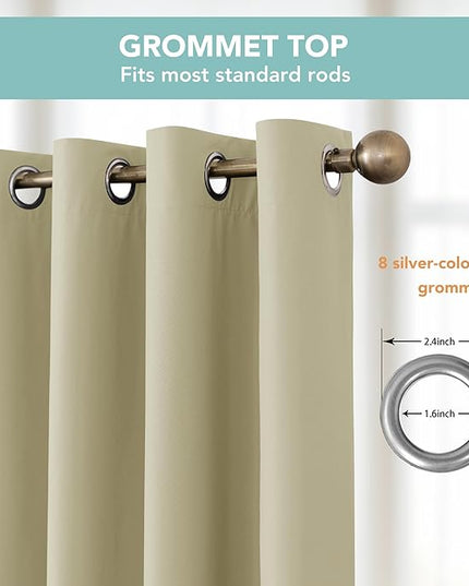 BONZER 100% Blackout Curtains 4 Panels - Thermal Insulated Full Light Blocking Window Drapes, Single Layer Grommet Curtain with Black Laminated Backing for Bedroom/Living Room, 54 x 95 Inch, Beige