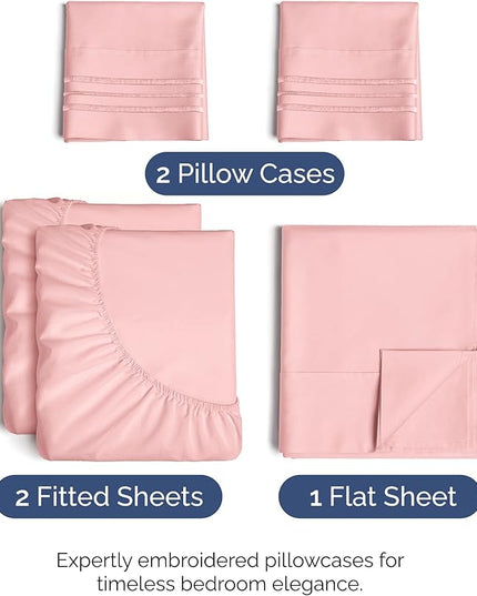 Split King Size 5 Piece Sheet Set - Comfy Breathable & Cooling Bed Sheets Set - Hotel Luxury Bedding for Women, Men, Kids, Teens, Boys & Girls - Deep Pockets, Soft, Wrinkle Free - Oeko-Tex - Baby Pink