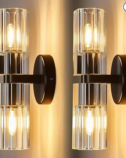 Modern Black Wall Sconces Set of Two Bedroom Crystal Wall Sconces Indoor Sconces Wall Lighting Living Room Sconces with K9 Crystal Lampshade for Bathroom Hallway Entryway Stairway