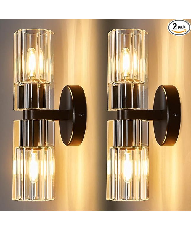Modern Black Wall Sconces Set of Two Bedroom Crystal Wall Sconces Indoor Sconces Wall Lighting Living Room Sconces with K9 Crystal Lampshade for Bathroom Hallway Entryway Stairway