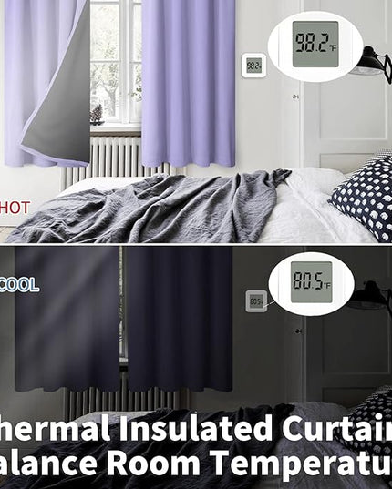 BGment Purple 100% Blackout Curtains for Bedroom 84 Inches Long with Black Liner, Thermal Insulated Double Layer Full Room Darkening Rod Pocket Curtain (42 x 84 Inch, Light Purple, 2 Panels)
