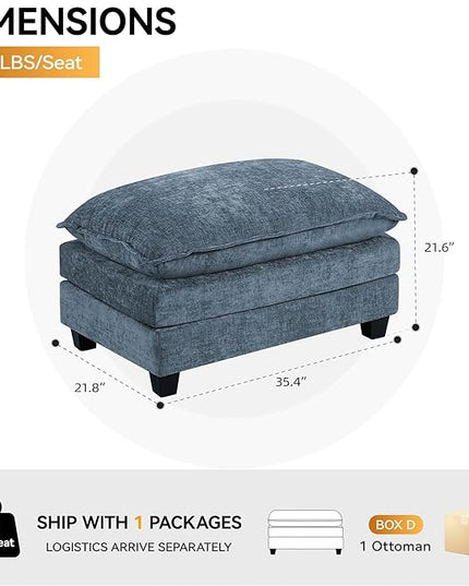 35‘’ Modern Chenille Cloud Sofa Ottoman,Rectangle Ottoman for Modular Sectional Sofa, Blue