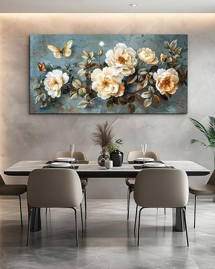 PHAOHUAXM Large Canvas Wall Decor Living Room For Wall Art For Bedroom Office Home Decor Abstract White Flower Wall Painting Printing Pictures Artwork Modern Restaurant Decoration Aesthetic 30"x60"