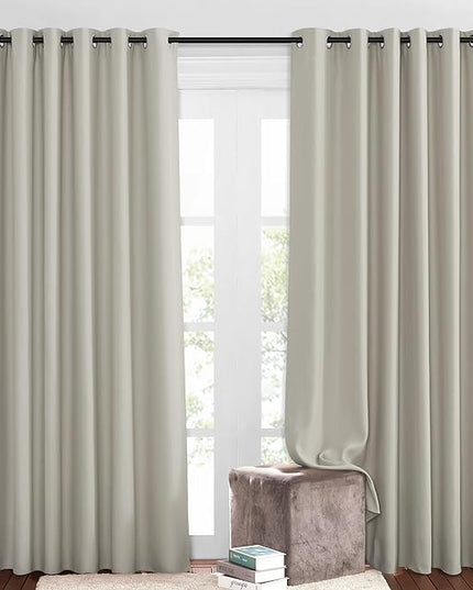 NICETOWN Room Darkening Slding Glass Curtain Panels - Window Treatment Thermal Insulated Grommet Light Blocking Drapes for Bedroom/Home Office (2 Panels, 80 by 84, Natural)