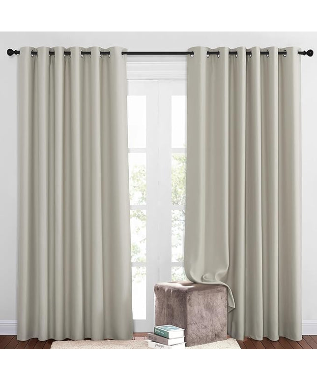 NICETOWN Room Darkening Slding Glass Curtain Panels - Window Treatment Thermal Insulated Grommet Light Blocking Drapes for Bedroom/Home Office (2 Panels, 80 by 84, Natural)