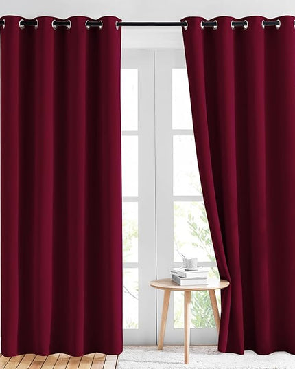 NICETOWN 84 inches Bedroom Curtains Panels - Functional Blackout Curtains/Panels for Bedroom, Thermal Insulated, Privacy Assured (Set of 2, 52 x 84 inches, Wine Red)