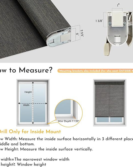 Persilux Smart Motorized Blinds with Remote, No Drill Automatic Roller Shades for Indoor Windows, Light Filtering Linen Fabric, Electric Blinds for Windows, Weave Blend Coal C162-8, Custom Size