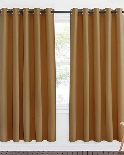 NICETOWN Gold Brown Blackout Curtains for Bedroom 72 Inches Long, Thermal Insulated Room Darkening Grommet Window Curtains for Living Room Nursery, 66 inch x 72 inche, 1 Panel