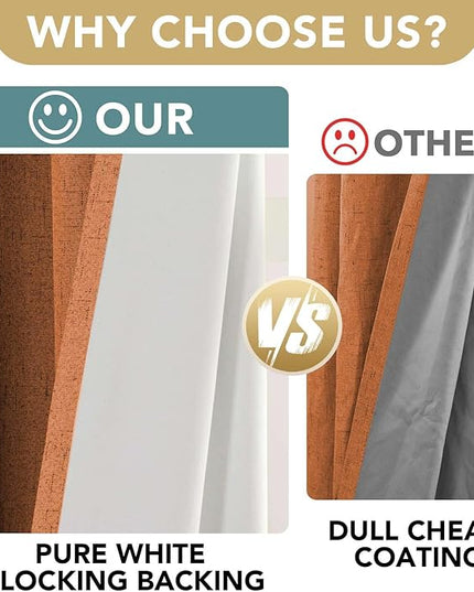 H.VERSAILTEX 100% Blackout Curtains for Bedroom Thermal Insulated Linen Textured Curtains Heat and Full Light Blocking Drapes Living Room Curtains 2 Panel Sets, 42x45 Inch, Orange