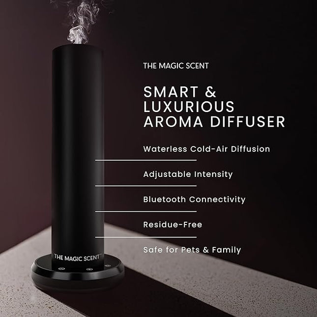 The Magic Scent Bluetooth Tower Diffuser Home & Office - Smart Ultra-Quiet for Home & Hotel - Waterless Cold-Air Programmable Professional Diffuser Machine - Essential Aroma Oil Included