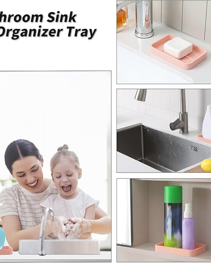 Silicone Kitchen Sink Organizer Tray for Multiple Usage,Easy Clean Sponges Holder for Kitchen Bathroom Counter or Sink,Dish Soap Dispenser,Scrubber,Bottle,Cup Pink 4.9”x 3.2”