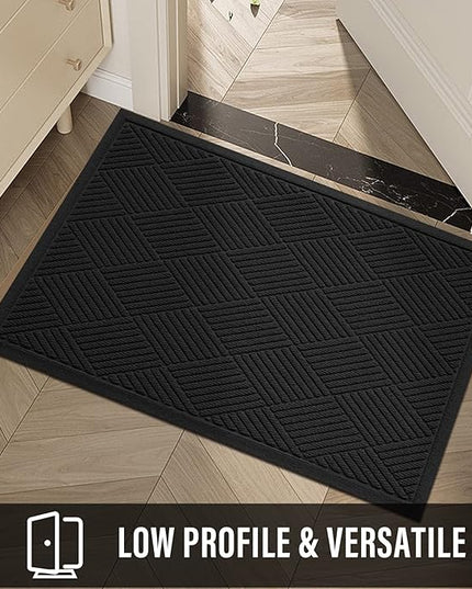 Sturdy Front Door Mat, Absorbent Muddy Dirt Resist Welcome Door Mats Outdoor Indoor, Stain and Fade Resistant, Non-Slip Rubber Backing Low Profile Doormat for Entryway, 47×32, Black