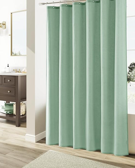 Naturoom Aqua Green Linen Shower Curtain, Country Boho Farmhouse Bath Decor Shower Curtains Neutral Cloth Weighted Textured Fabric Bath Curtain Liner with Hooks, 72x78