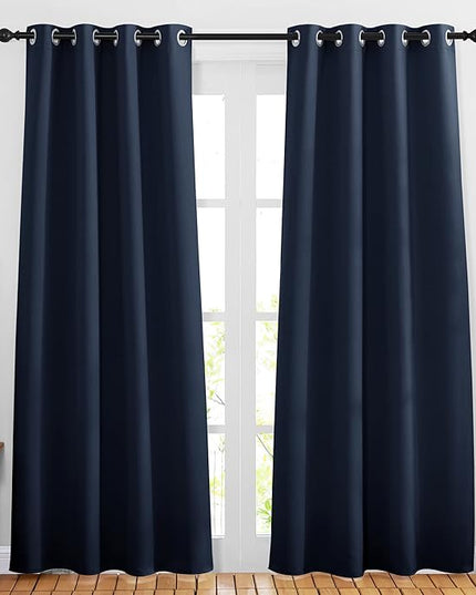 NICETOWN Navy Blue Blackout Window Curtains for Doorway - Privacy Window Treatment Energy Saving Thermal Insulated Room Darkening Grommet Panels for Bedroom (2 Panels, W46 x L80)