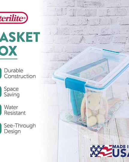 Sterilite 18-Pack Gasket Box, Weather-Resistant Storage Bins with Latching Lids, 20 Quart - Heavy-Duty Organizing Containers for Closet, Bathroom, and Office