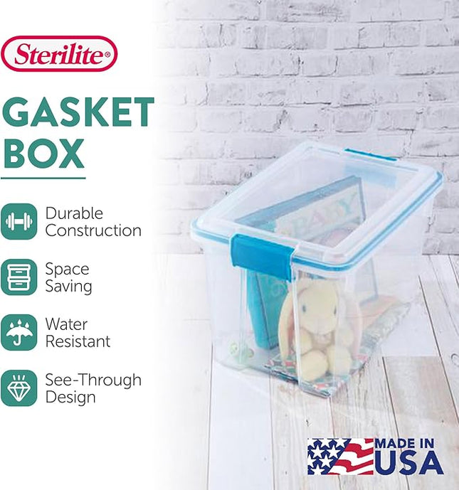 Sterilite 24-Pack Gasket Box, Weather-Resistant Storage Bins with Latching Lids, 20 Quart - Heavy-Duty Organizing Containers for Closet, Bathroom, and Office