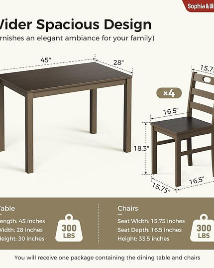 Sophia & William 5 Piece Dining Table Set for 4, Wood Kitchen Table and Chairs,Space-Saving Farmhouse Dining Sets,Dark Walnut