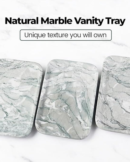 Vanity Tray, Marble Bathroom Tray Countertop, Decorative Dresser Organizer, Green Stone for Perfume Jewelry Holder Storage for Kitchen Sink(Light Green)