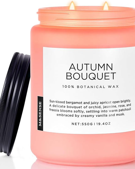 M&SENSE Fall Candle Autumn Flower Scented, Large 19.4oz Natural Soy Wax 110 Hours Burn Time Clean Non Toxic Candle Classic 2 Wicks Gifts