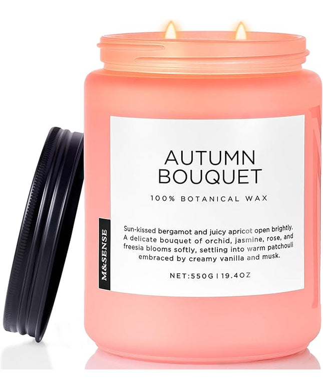 M&SENSE Fall Candle Autumn Flower Scented, Large 19.4oz Natural Soy Wax 110 Hours Burn Time Clean Non Toxic Candle Classic 2 Wicks Gifts