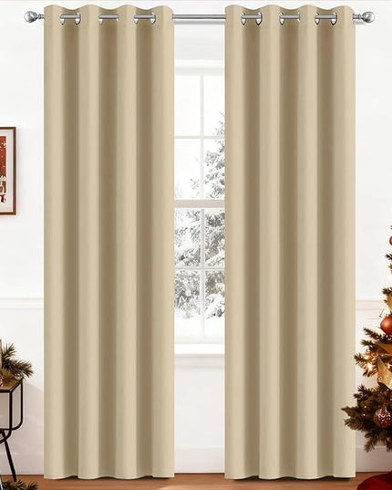 Yakamok Thermal Insulated Grommet Blackout Draperies/Drapes for Bedroom Window,Room Darkening Curtain Panels with 2 Tie Backs Included (2 Panels, W52 x L84 -Inch, Beige)