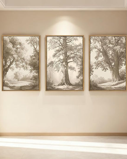 Large Wall Art Vintage Tree Wall Art Framed Tree Sketch Antique Painting Neutral Forest Artwork 16x24 Inch Set of 3 for Living Room Bedroom