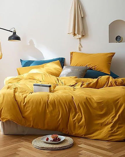 Luxlovery Dark Yellow Comforter Set California King Mustard Bedding Comforter Sets Cal King Men Women Solid Color Blanket Quilts Beathable Soft Cozy Puffy Ginger Bedding Set