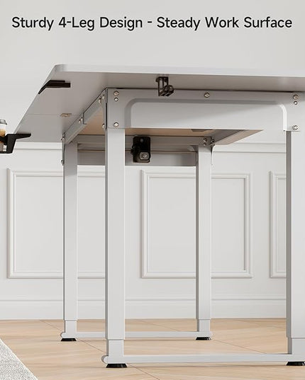 63x30 Inch Adjustable Standing Desk with 4 Legs, Stand up Desk Features a Spacious Rectangular Top, Dual-Motor Lift, and Memory Presets (28-46Inch) for Home Offices or Computer Workstations, White
