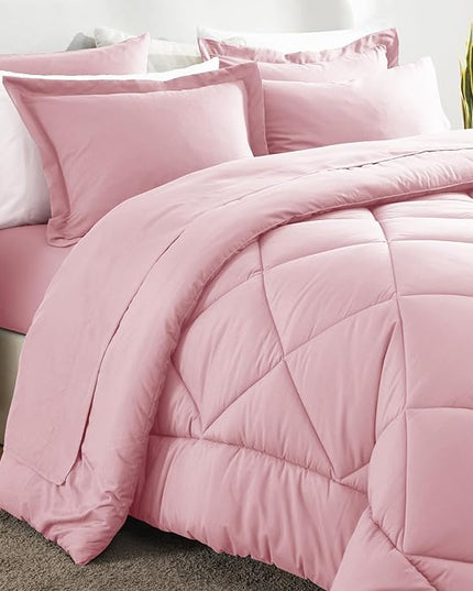 CozyLux Queen Comforter Set Pink - Bed in a Bag Queen Size 7 Pieces, Luxury Soft Bed Set for All Seasons, Bedding Set with Down Alternative Comforter, Sheets, Pillowcases & Shams